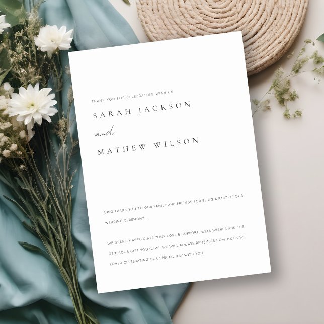 Minimale einfache Schwarz-Weiß-Typografie-Hochzeit Dankeskarte (Von Creator hochgeladen)