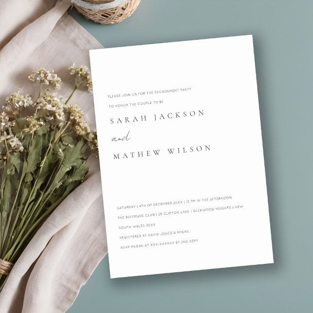 Minimale einfache Schwarz-Weiß-Typografie-Verlobun Einladung (Von Creator hochgeladen)