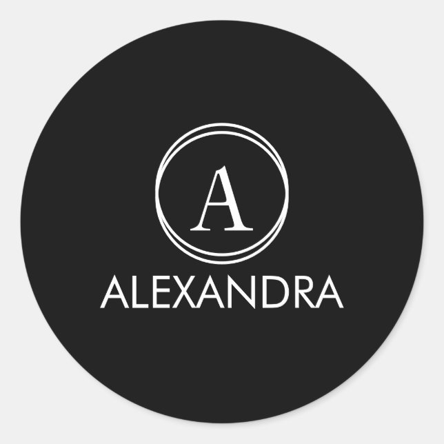 Minimale einfache schwarze Monogramm-Name Runder Aufkleber (Vorderseite)