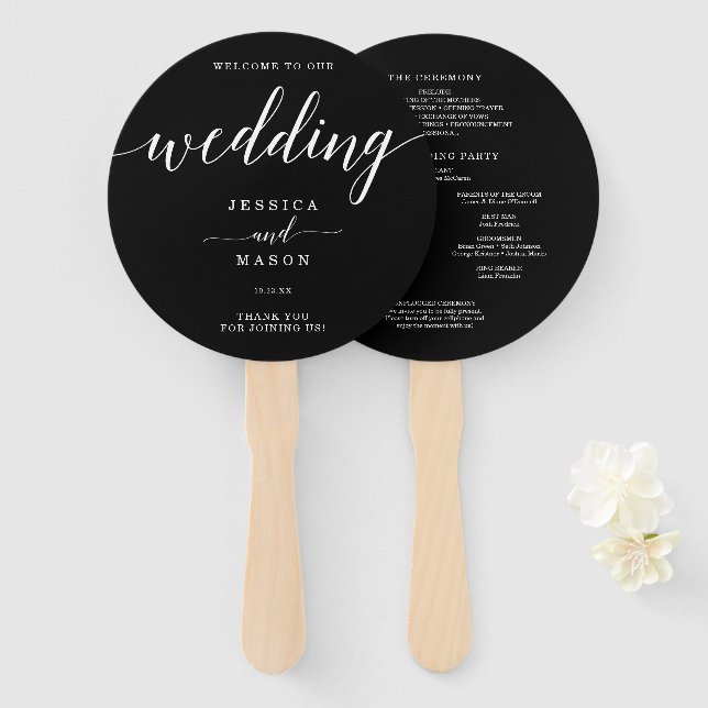 Minimale Elegance Einfache Schwarz-Weiß Hochzeit H Fächer (Vorne und Hinten)
