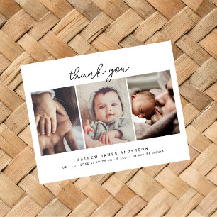 Minimale Elegante 3 Fotos Danke Baby Shower Feiertagspostkarte