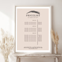 Minimale elegante Augenbrauen-Salon-Preisliste
