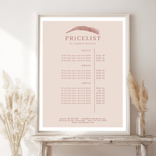 Minimale elegante Augenbrauen-Salon-Preisliste Poster