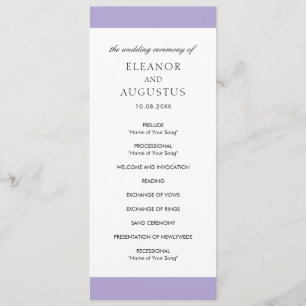 Minimale elegante digitale Lavendel-Lila-Hochzeit Programm