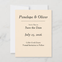 Minimale elegante Elfenbein-Save-the-Date-Karte
