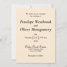 Minimale elegante elfenbeinfarbene Hochzeitseinlad