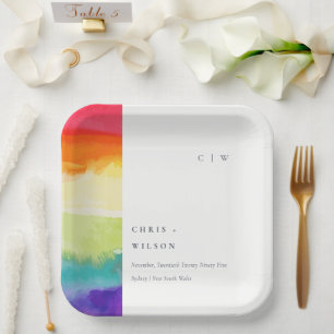 Minimale Elegante farbenfrohe Rainbow-Hochzeit Pappteller