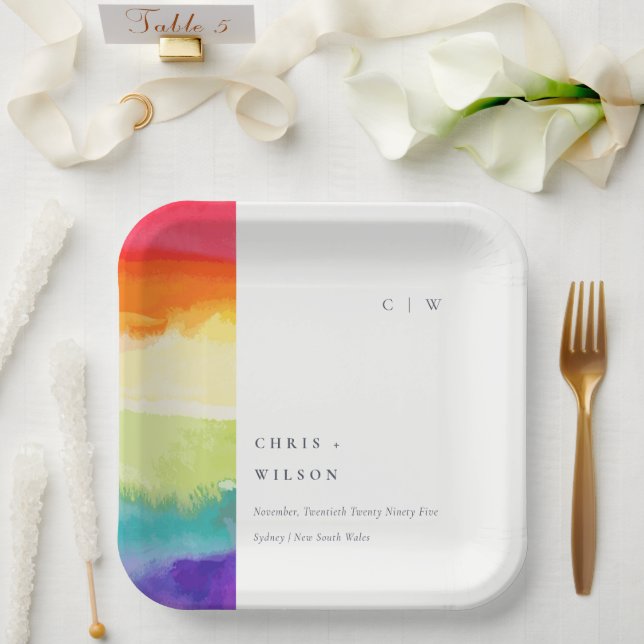 Minimale Elegante farbenfrohe Rainbow-Hochzeit Pappteller (Hochzeit)