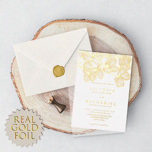 Minimale elegante florale Sommerhochzeit echtes Go Folieneinladung