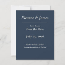 Minimale elegante Hafenblaue Save-the-Date-Karte