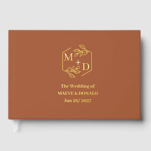 Minimale elegante Herbst-Sienna-Goldfolie-Hochzeit Gästebuch