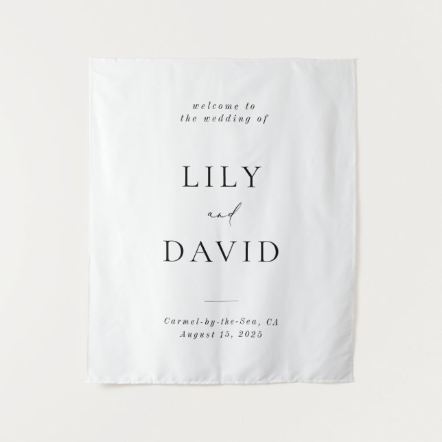 Minimale Elegante Hochzeitsbegrüßung Wandteppich (Vorderseite)