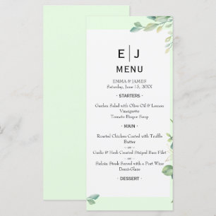 Minimale elegante Hochzeitsmenükarte mit Grün Menükarte