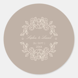 Minimale Elegante Kontur Blumenhochzeit Runder Aufkleber