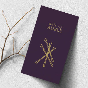 Minimale elegante lila-goldene Haarnadeln für den Visitenkarte