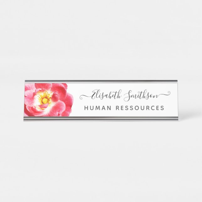 Minimale Elegante Rose kundenspezifisch Beruflich Schreibtischnamensplakette (Vorderseite )