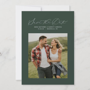 Minimale elegante Schrift Jägergrün Foto Save The Date