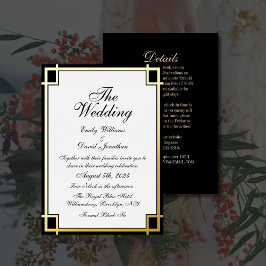 Minimale Elegante Schwarze Gold White Wedding Folieneinladung