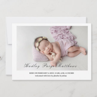 Minimale elegante Skript-Baby-Mädchen-Ankunftskart Ankündigung