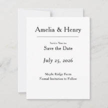 Minimale elegante weiße Save-the-Date-Karte