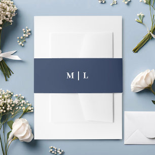 Minimale Eleganz: Navyblaue und weiße Monogramm-Ho Einladungsbanderole