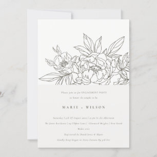 Minimale Eleganza Brawn Floral Sketch Verlobung Einladung