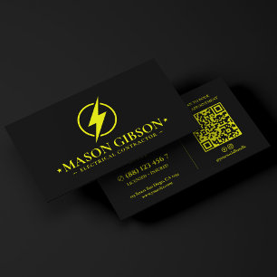 Minimale Elektriker-Logo Limettengelb Schwarz Visitenkarte