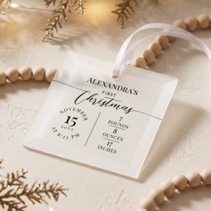 Minimale erste Weihnachten des Babys Geburtsstatis Ornament Aus Glas