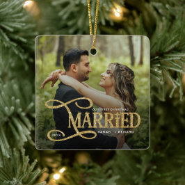 Minimale erste Weihnachten verheiratete Paare 2 Fo Keramikornament