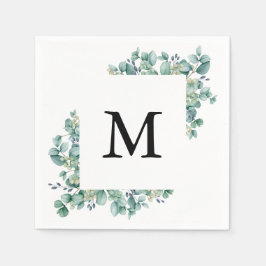 Minimale Eukalyptus Grünes Leaf Monogramm Hochzeit Serviette