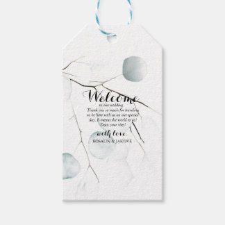 Minimale Eukalyptus-Hochzeits-Willkommensgeschenk- Geschenkanhänger