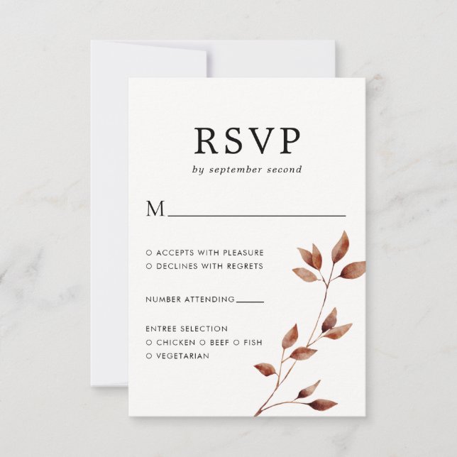 Minimale Fall Leaf Botanische Hochzeit RSVP Karte (Vorderseite)