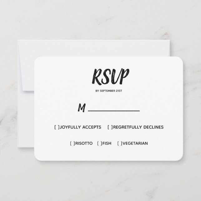 Minimale Farbe | Schwarz | Wahl des Hochzeitsmahls RSVP Karte (Vorderseite)