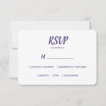 Minimale Farbe Ultraviolett Hochzeit RSVP Mahlzeit