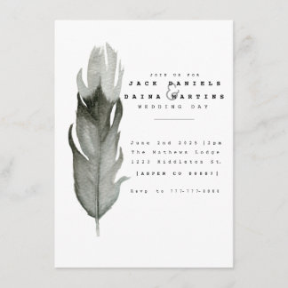 Minimale Feather Watercolor Hochzeit einladen Einladung