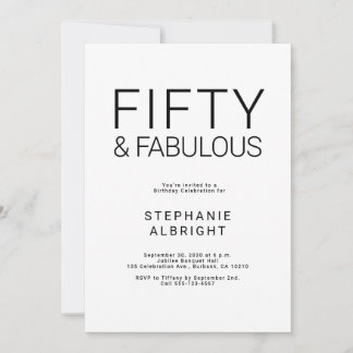 Minimale Fifty and Fabulous 50. Geburtstagsfeier E Einladung