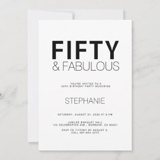 Minimale Fifty and Fabulous 50. Geburtstagsfeier E Einladung