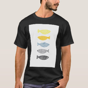 minimale Fischdekoration / gelb / schwarz / blau T-Shirt