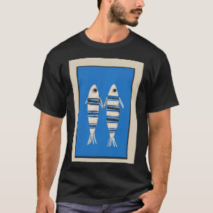 Minimale Fische auf Blau T-Shirt