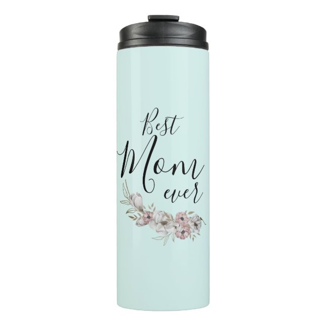 Minimale florale Beste Mama je  Thermosbecher (Vorderseite)