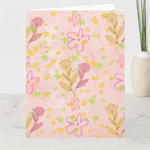 Minimale florale Doodle-Muster –Pastellrosa Muster Karte