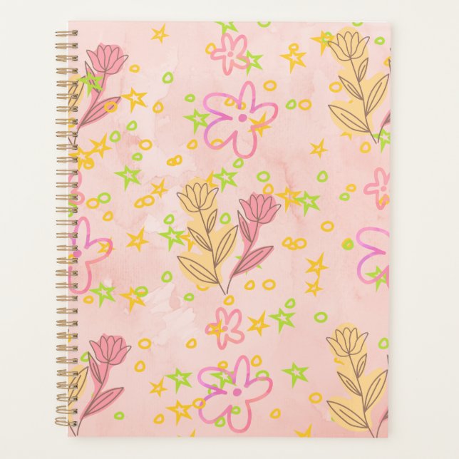 Minimale florale Doodle-Muster –Pastellrosa Muster Planer (Vorderseite)