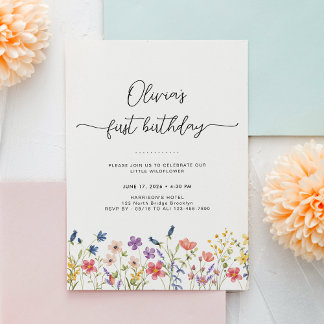 Minimale Florale Erste Geburtstagseinladung Einladung