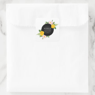 Minimale Florale Kranz Schönheitssalon Geschäftset Quadratischer Aufkleber