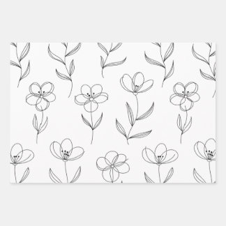 Minimale Florale Linienkunst Geschenkpapier Set