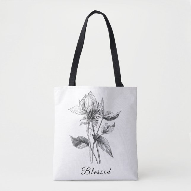 Minimale florale Tasche Nr. 1 mit schwarzen Handle (Vorderseite)