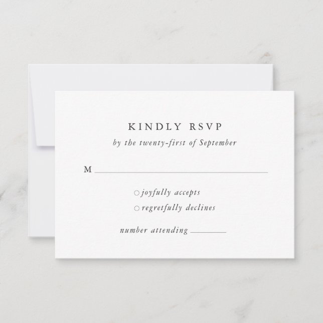 Minimale formale klassische Hochzeitskarte RSVP Karte (Vorderseite)