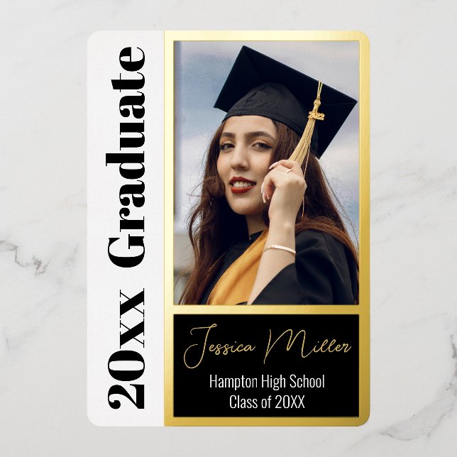 Minimale Foto Graduation Party Folieneinladung (Vorderseite)