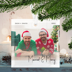 Minimale Foto-Hochzeit und Fröhlich LGBTQ-Schrift Ornament Aus Glas