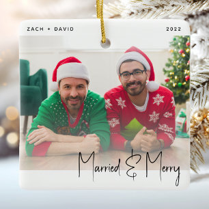 Minimale Foto-Verheiratete und Fröhliche LGBTQ-Sch Keramikornament